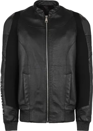 Logo-Printed Leather Bomber Jacket