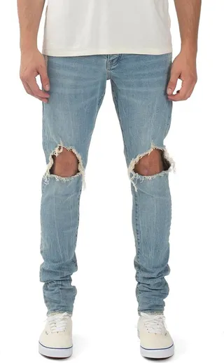 Men's Distressed Light-Wash Skinny Denim Jeans