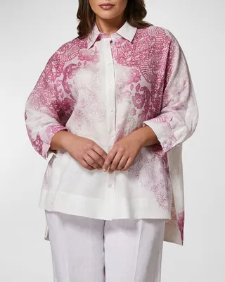 Plus Size Filomena Button-Down Lace-Print Shirt