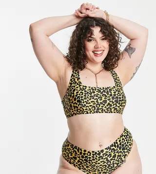 Reclaimed Vintage inspired Plus high waist bikini bottom in leopard print - MULTI