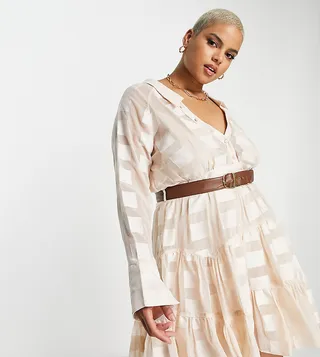 ASOS DESIGN Curve collar mini dress in textured square with belt