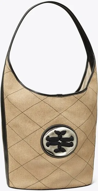 Quilted Linen Woven Double T Oversized Hobo