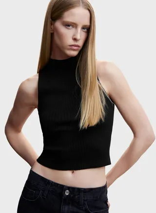 High Neck Ribbed Top
