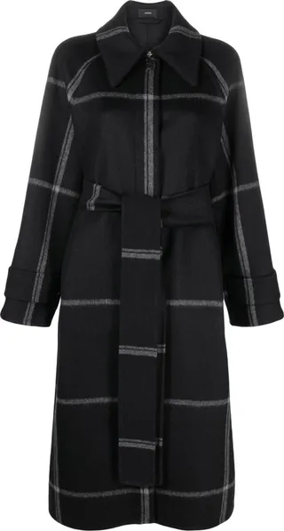 Plaid Belted Wool Coat