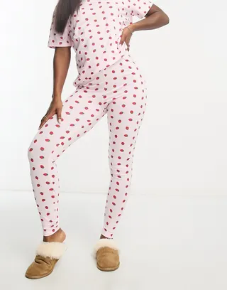 ASOS DESIGN mix & match strawberry pajama legging in pink