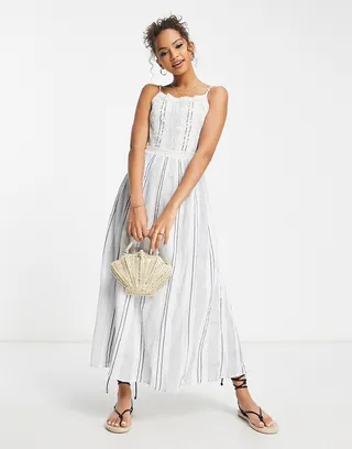 Raga Aerwyna embroidered front cross-back midi dress in pale blue