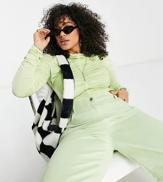 COLLUSION long sleeve gathered top in lime