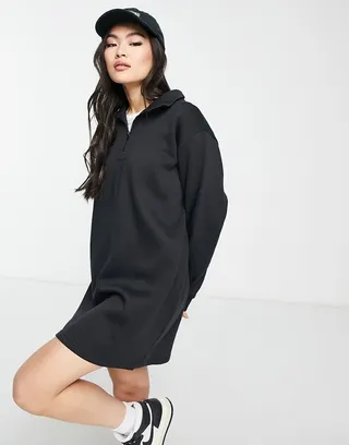 Threadbare Jenna half zip mini sweater dress in black