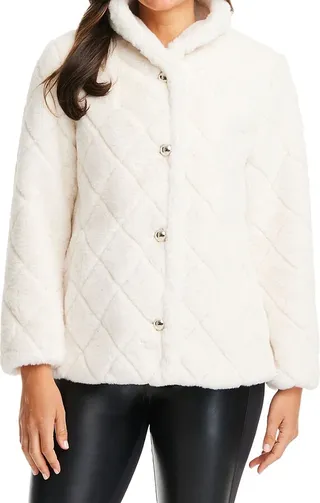 Grooved Quilted Faux Fur Jacket
