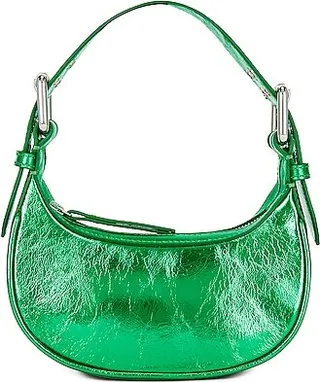 BY FAR Mini Soho Metallic Leather Bag in Green