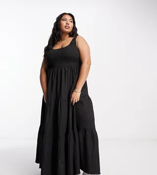 ASOS DESIGN Curve scoop neck shirred maxi sundress in black