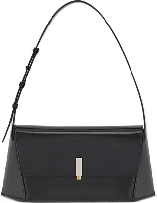 Black Geometric Leather Shoulder Bag