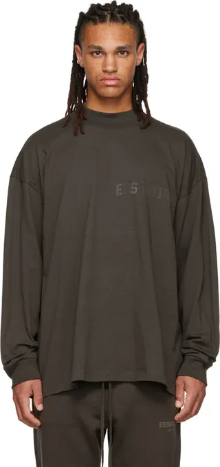 Essentials Gray Flocked Long Sleeve T-Shirt