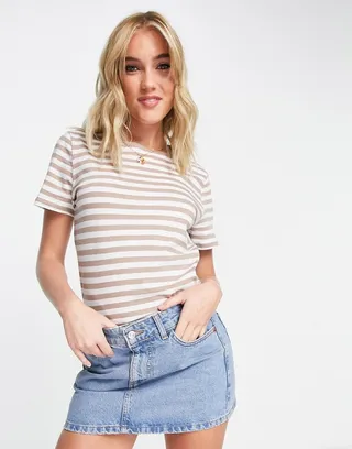 New Look longline t-shirt in brown stripe