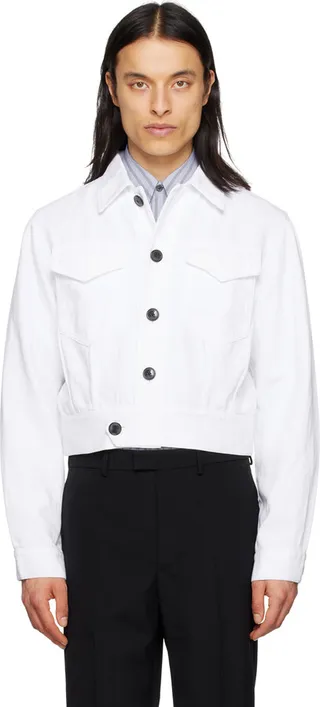 Dries Van Noten White Button Tab Denim Jacket