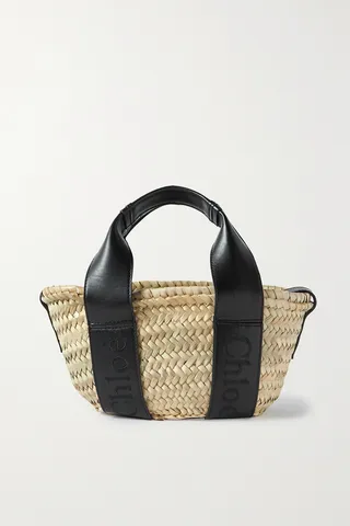 Chloé - Chloé Sense Leather-trimmed Raffia Tote - Black