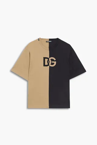Appliquéd two-tone cotton-jersey T-shirt