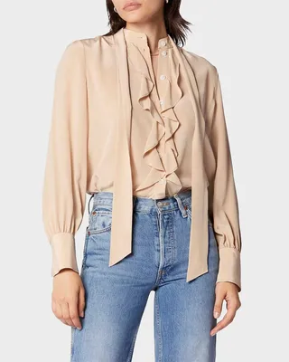 Braya Tie-Neck Silk Poet Blouse