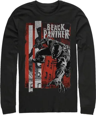 Men's Marvel Black Panther Lurk Long Sleeve Shirt - Black - X Large
