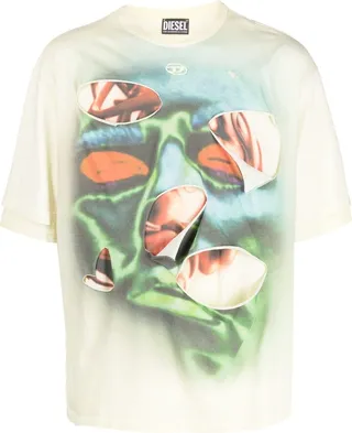 distressed-effect graphic-print T-shirt