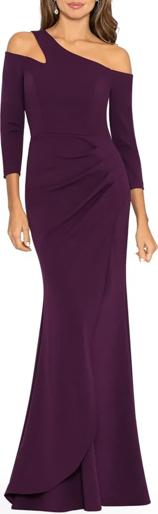 Off the Shoulder Three-Quarter Sleeve Scuba Gown