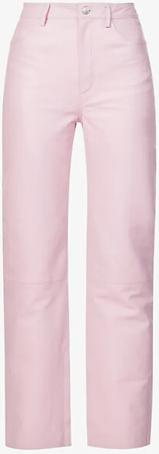Womens Orchid Pink Lynn Straight-leg High-rise Leather Trousers