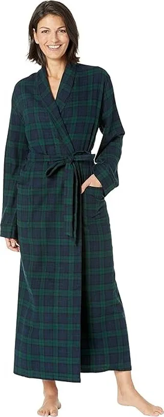 L.L.Bean Scotch Plaid Flannel Robe Unlined Plaid (Black Watch) Women's Robe