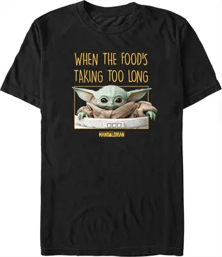 Men's Star Wars: The Mandalorian Grogu When The Food's Taking too Long Meme T-Shirt - Black - Small