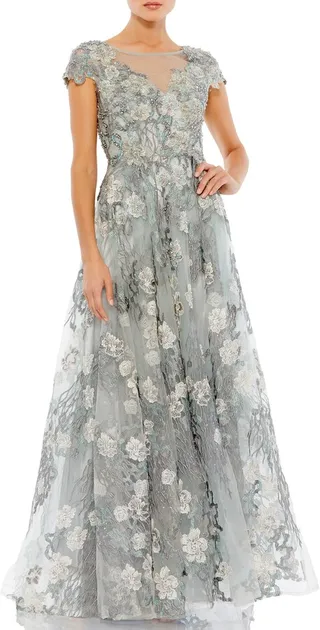 Floral Embroidered & Embellished A-Line Gown