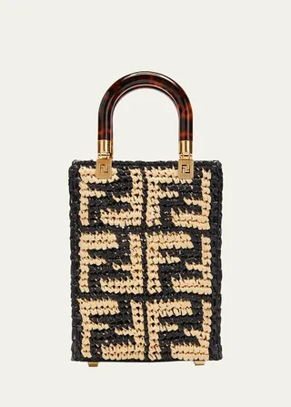 Sunshine Mini FF Raffia Shopper Tote Bag