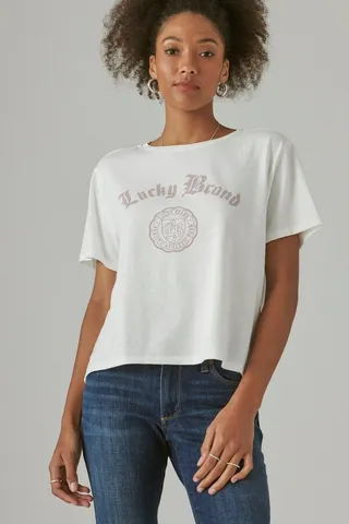 Lucky Brand Script Cropped Graphic Crew