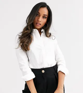 ASOS DESIGN Petite long sleeve fitted shirt in stretch cotton in white