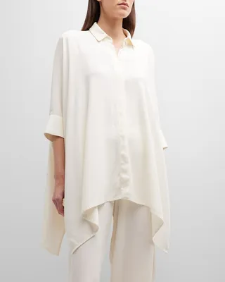 Button-Front High-Low Blouse