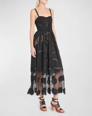 Juno Sweetheart Linen Crochet Midi Dress