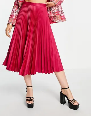 Closet London pleated midi skirt in berry