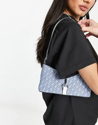 ASOS DESIGN 90s monogram denim shoulder bag in blue