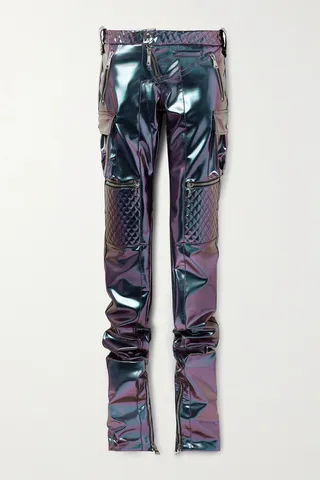 LaQuan Smith - Quilted Iridescent Vinyl Skinny Pants - Purple