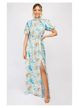 Little Mistress Pastel Floral Shirred Maxi