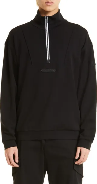 Mock Neck Half Zip Cotton Jersey Pullover