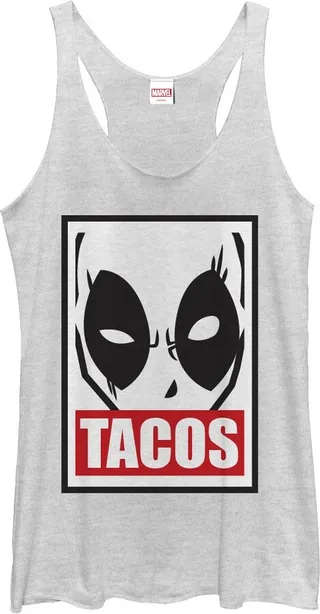 Women's Marvel Deadpool Tacos Racerback Tank Top - White Heather - Large