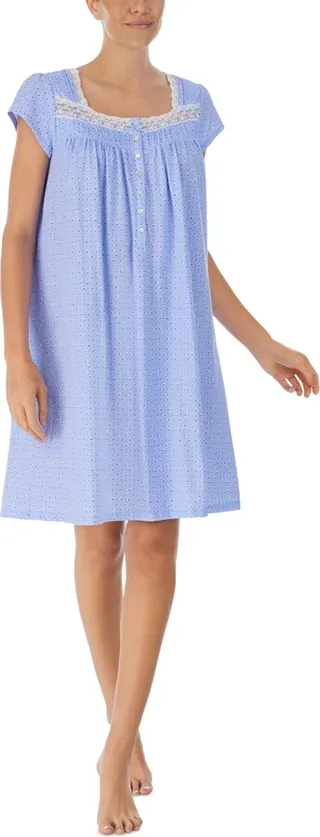 Eileen West Women's Cotton Embellished Cap-Sleeve Nightgown