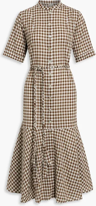 Valencia gingham cotton-blend gauze midi dress