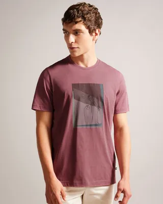 Relaxed Fit Flower Doodle Print T-Shirt in Maroon