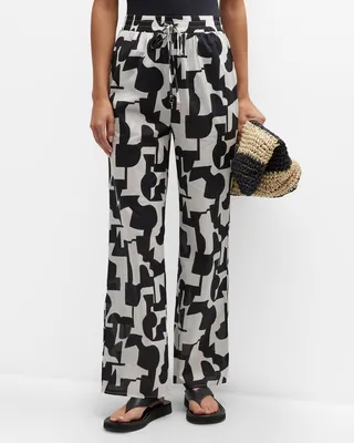 Modern Geo Cotton Voile Wide-Leg Pants