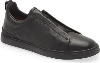 Triple Stitch Deerskin Leather Slip-On Sneaker