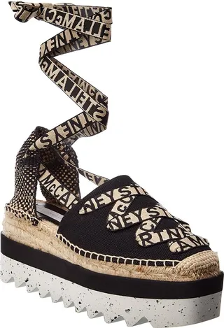 Stella McCartney Gaia Logo Strap Canvas Platform Wedge Espadrille