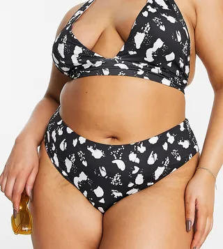 ASOS DESIGN Curve mix and match deep hipster bikini bottom in mono spot print