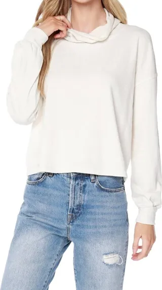 Long Sleeve Funnel Neck Top in Cream