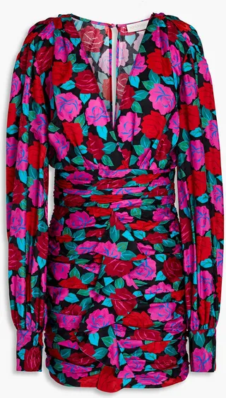 Carissa ruched floral-jacquard mini dress
