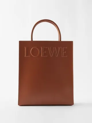 A4 Embossed-logo Leather Tote Bag